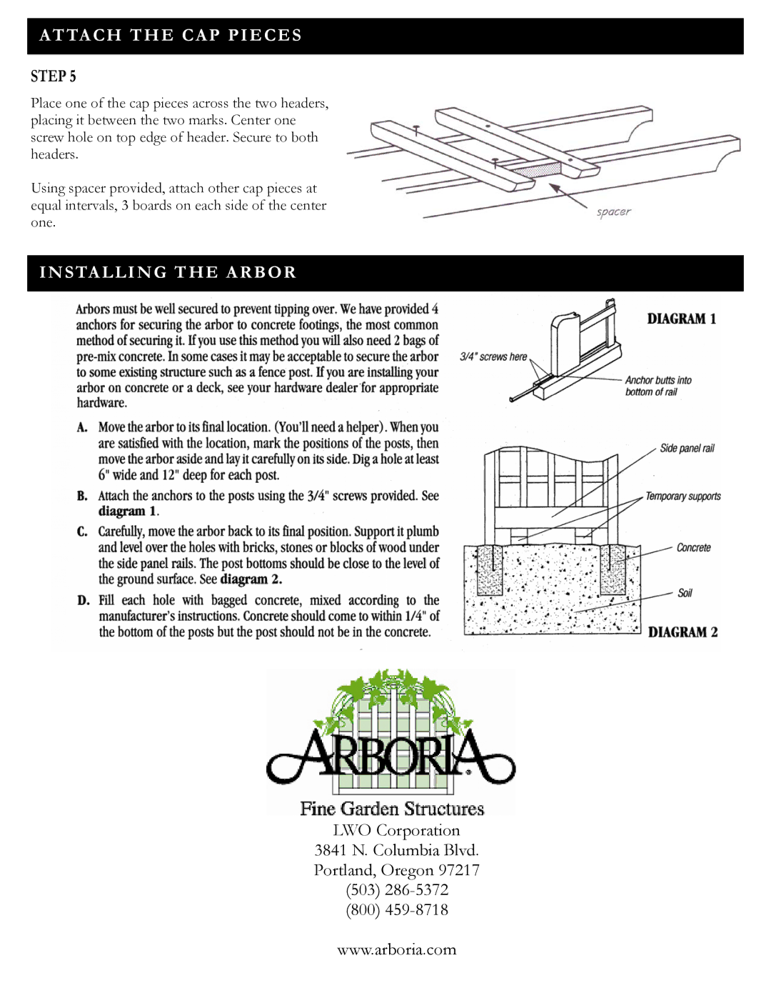 Arboria Cascadia Arbor manual Attach the CAP Pieces, Installing the Arbor 