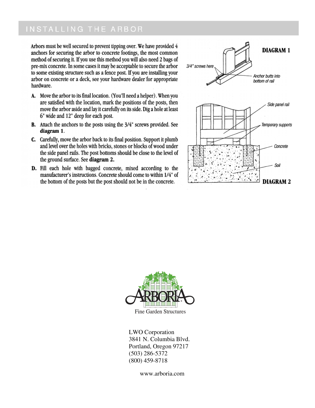 Arboria Longevity manual Installing the Arbor 