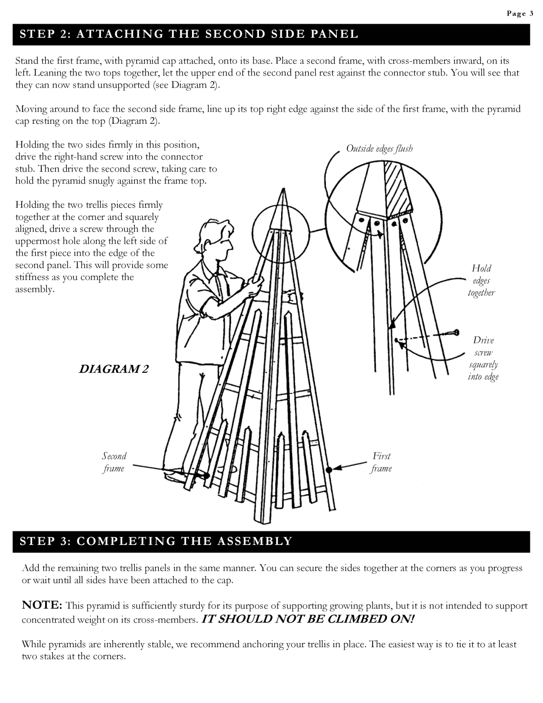 Arboria Pyramid Trellis manual Attaching the Second Side Panel, Completing the Assembly 