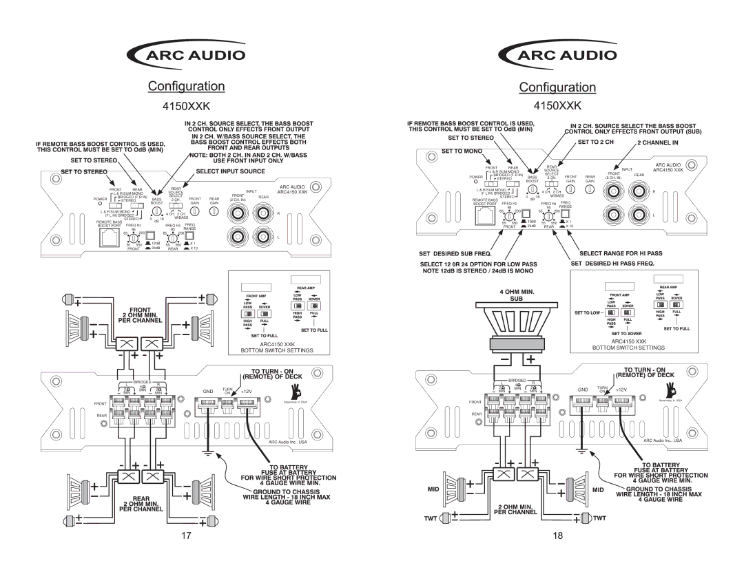 ARC Audio 2050 XXK manual ARC Audio ARC4150 XXK 