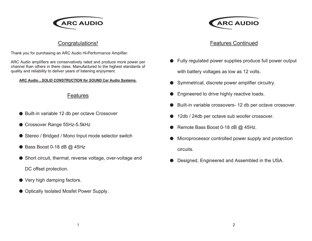 ARC Audio 2050 XXK manual 