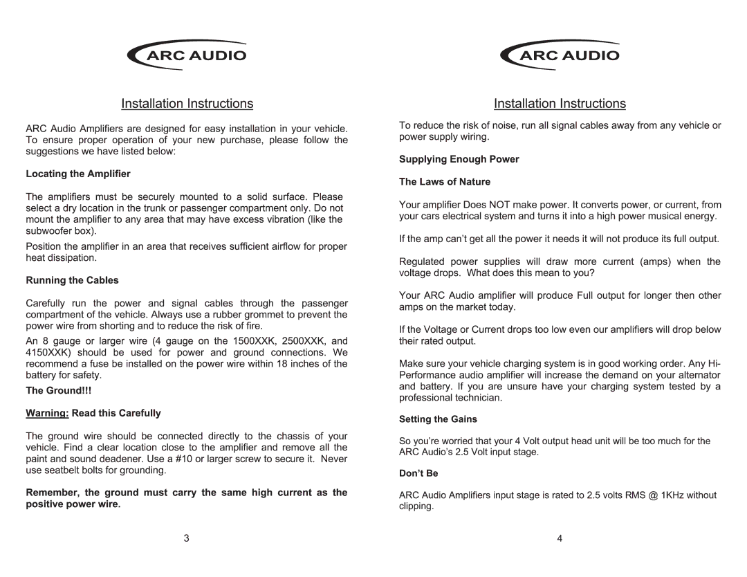 ARC Audio 2050 XXK manual 