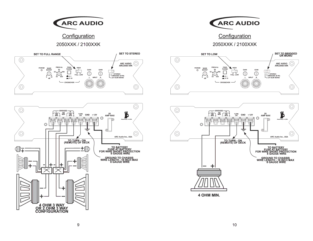 ARC Audio 2050 XXK manual Bridged, Min Amp Max 