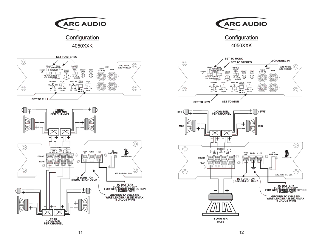 ARC Audio 2050 XXK manual ARC Audio, ARC4050 XXK, Front Rear, Gnd 