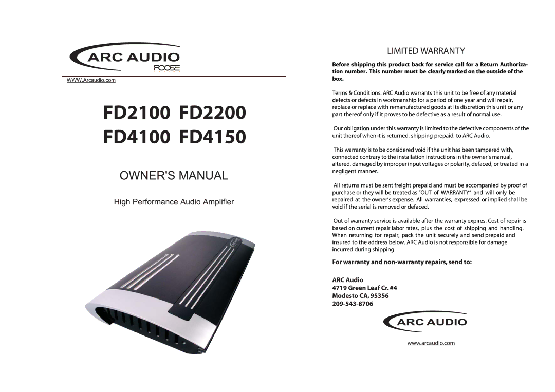 ARC Audio manual FD2100 FD2200 FD4100 FD4150 