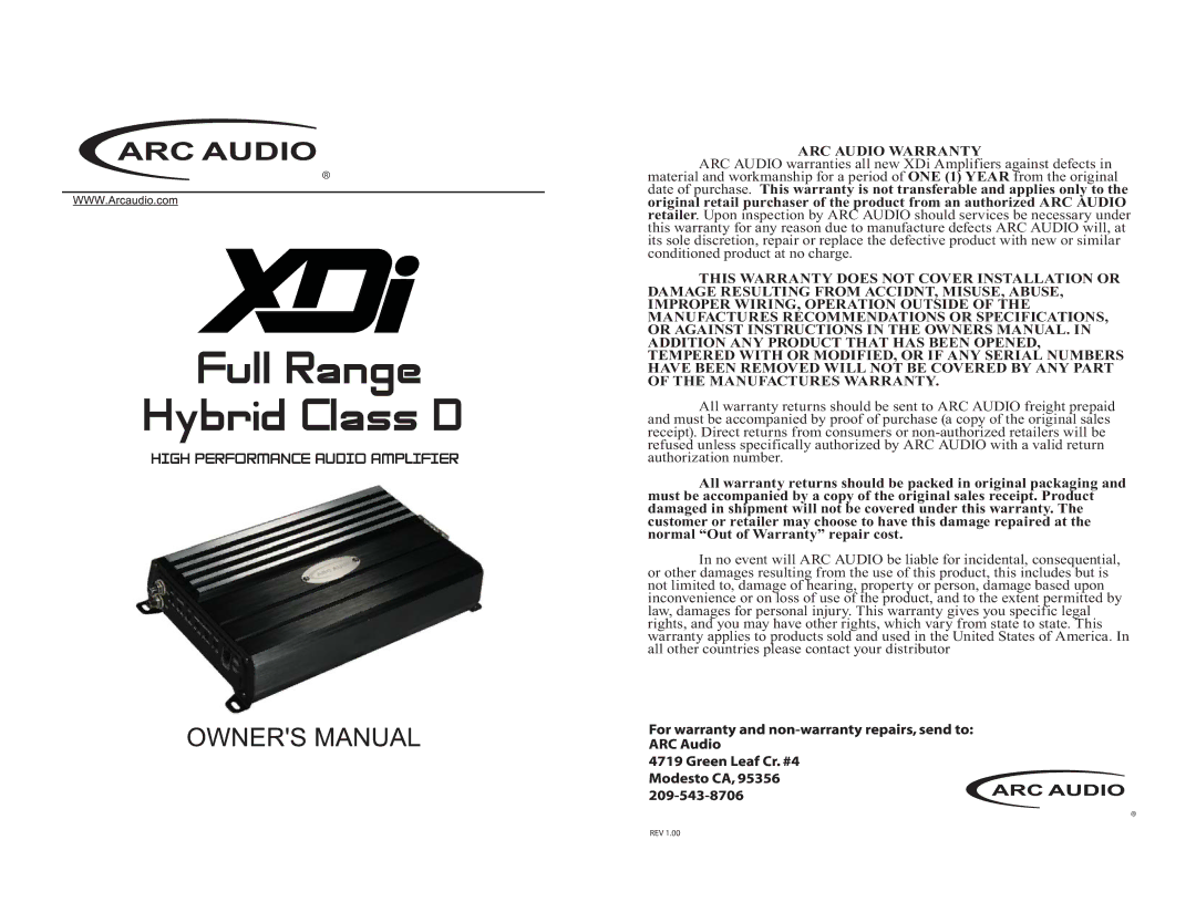 ARC Audio XDI manual Full Range Hybrid Class D 