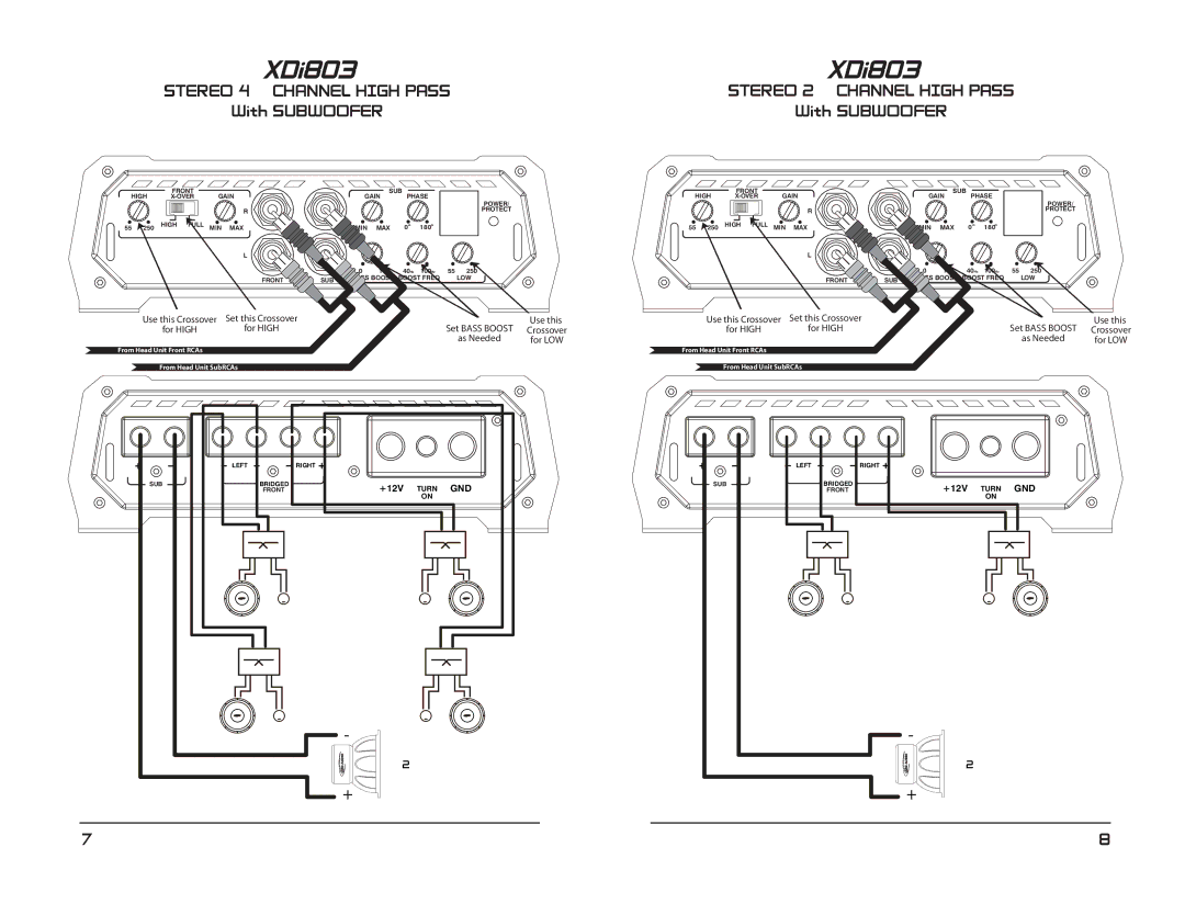 ARC Audio XDI manual Stereo 4 Channel High Pass, With Subwoofer, Stereo 2 Channel High Pass 