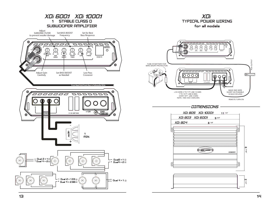 ARC Audio XDI manual Stable Class D Typical Power Wiring Subwoofer Amplifier, For all models 