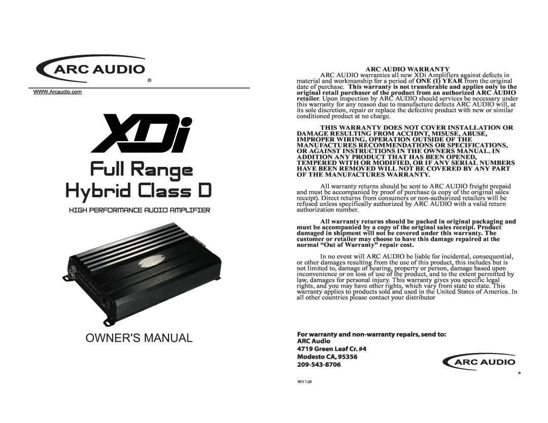 ARC Audio XDI manual Full Range Hybrid Class D 
