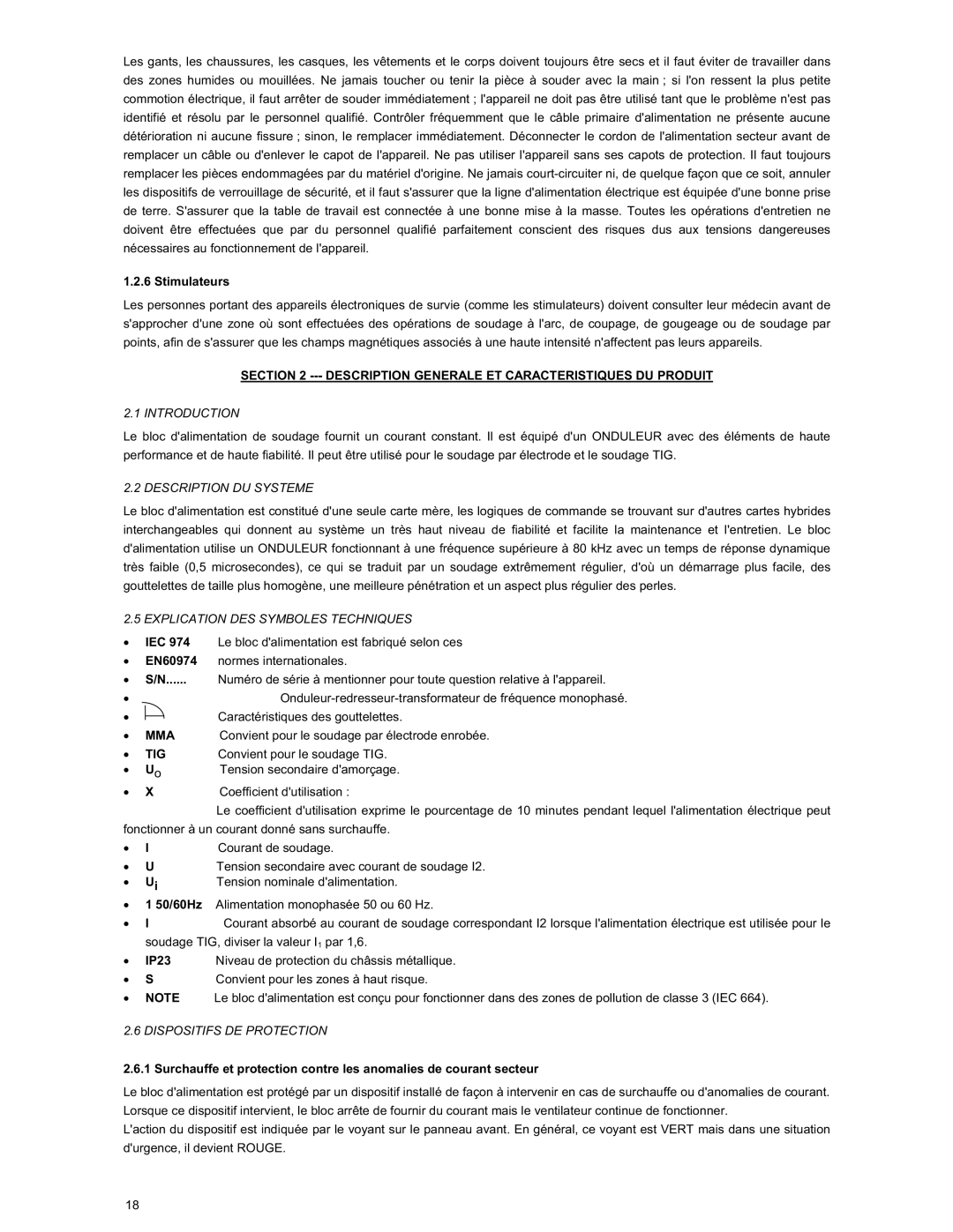 ARC Inverter Power Sources manual Stimulateurs, Description DU Systeme, Explication DES Symboles Techniques 