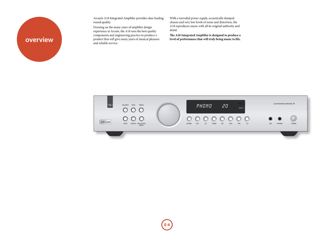 Arcam A18 manual Overview 