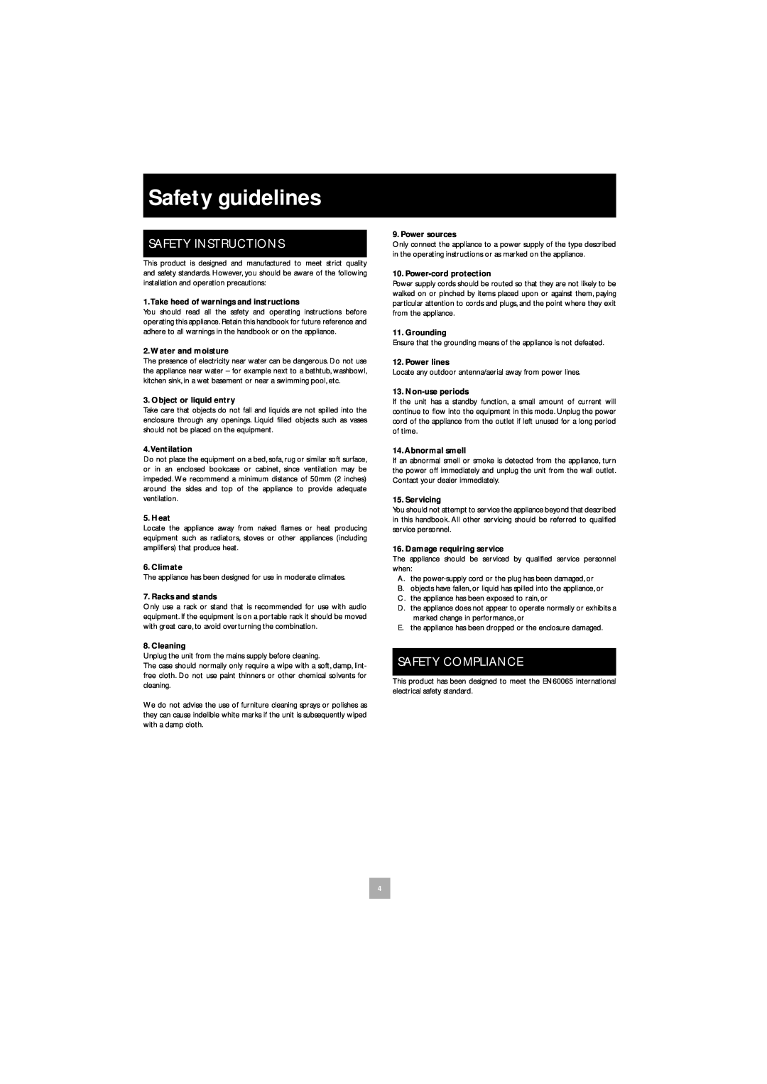 Arcam A32 manual Safety guidelines, Safety Instructions, Safety Compliance 