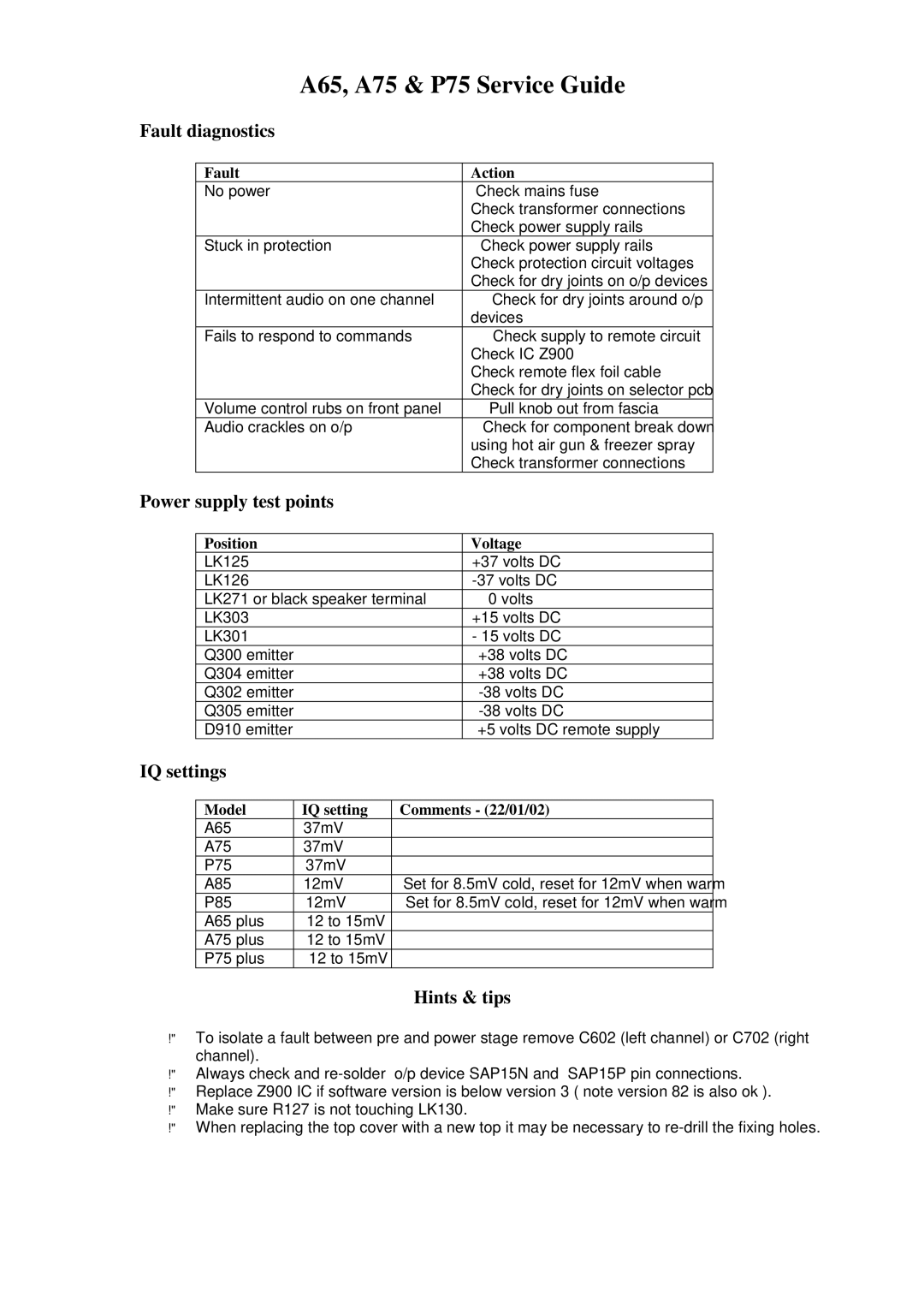 Arcam P75 Plus service manual A65, A75 & P75 Service Guide 