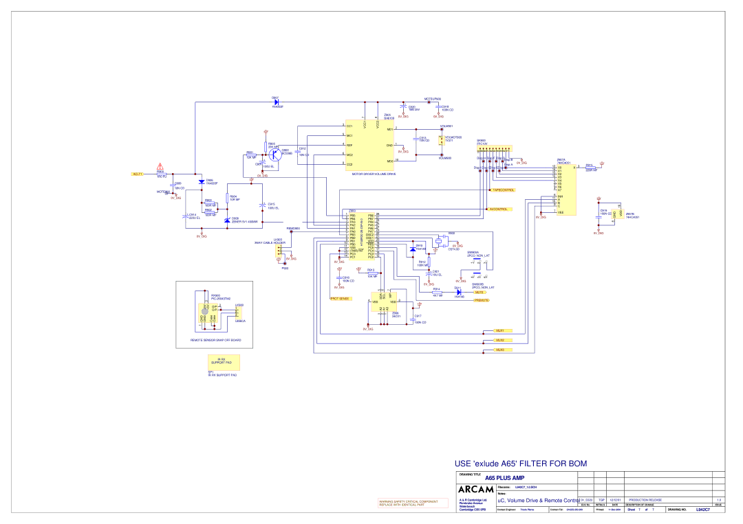 Arcam A75, A65, P75 Plus service manual L942C7, IR RX Support PAD SP1 Motor Driver Volume Drive 