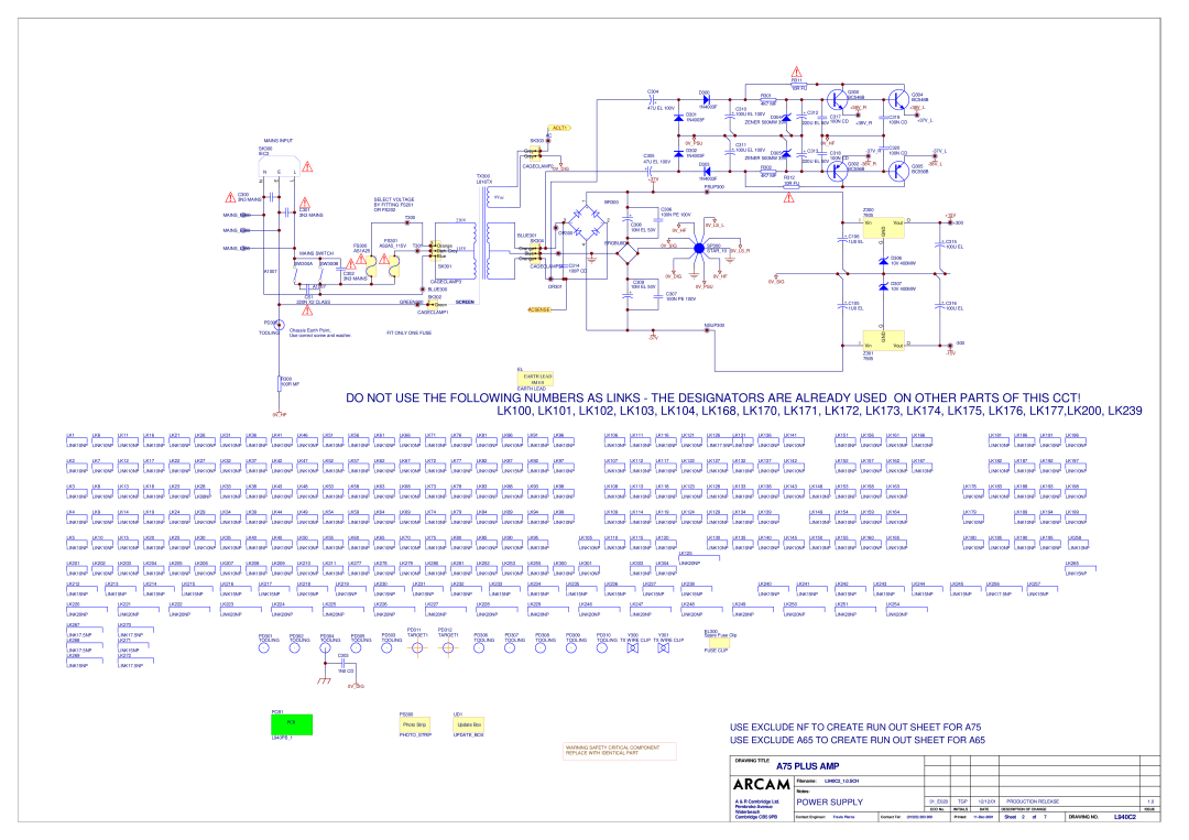 Arcam USE EXCLUDE NF TO CREATE RUN OUT SHEET FOR A75, USE EXCLUDE A65 TO CREATE RUN OUT SHEET FOR A65, A75 PLUS AMP 