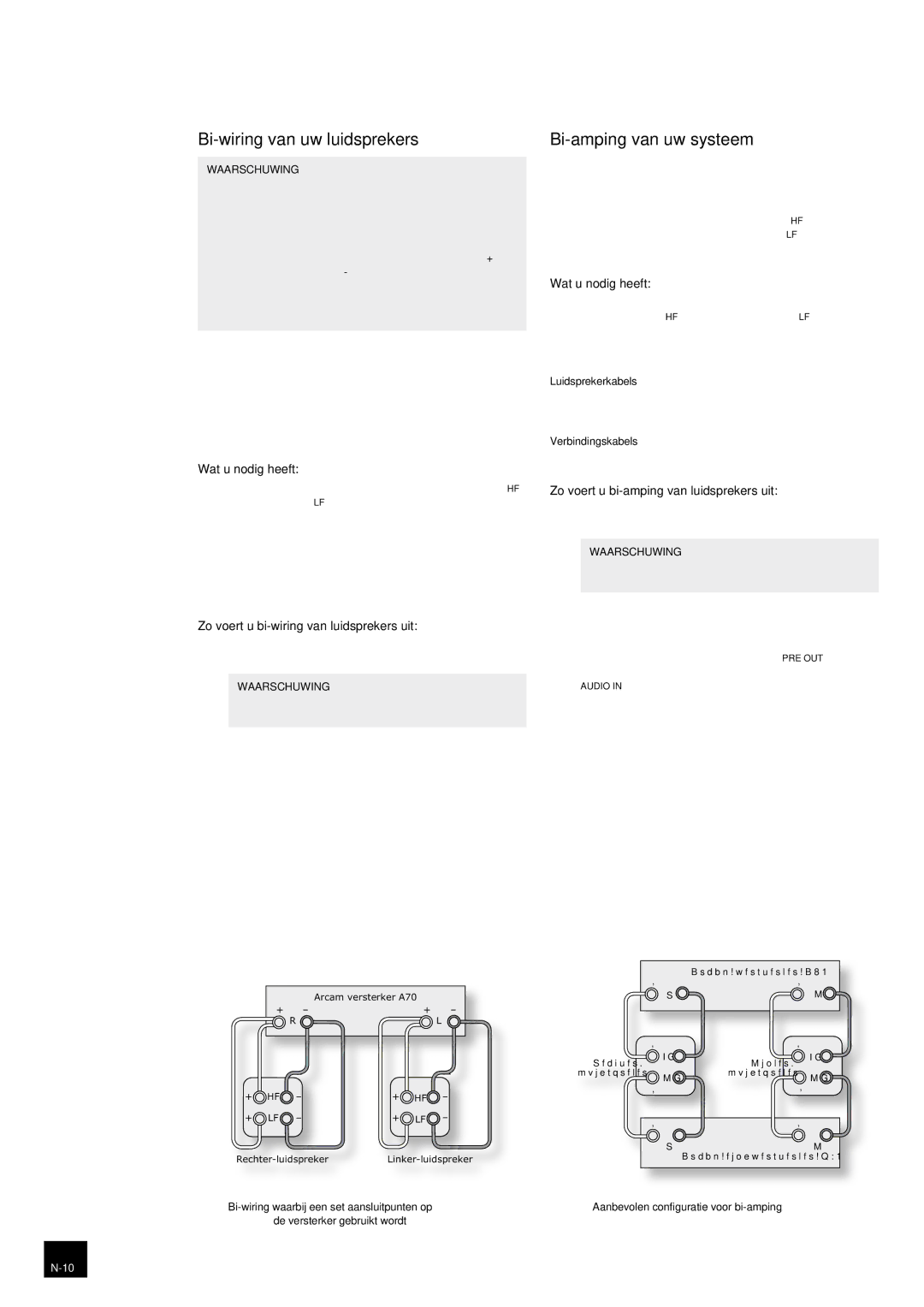 Arcam A70 manual Bi-wiring en bi-amping van luidsprekers, Bi-wiring van uw luidsprekers Bi-amping van uw systeem 