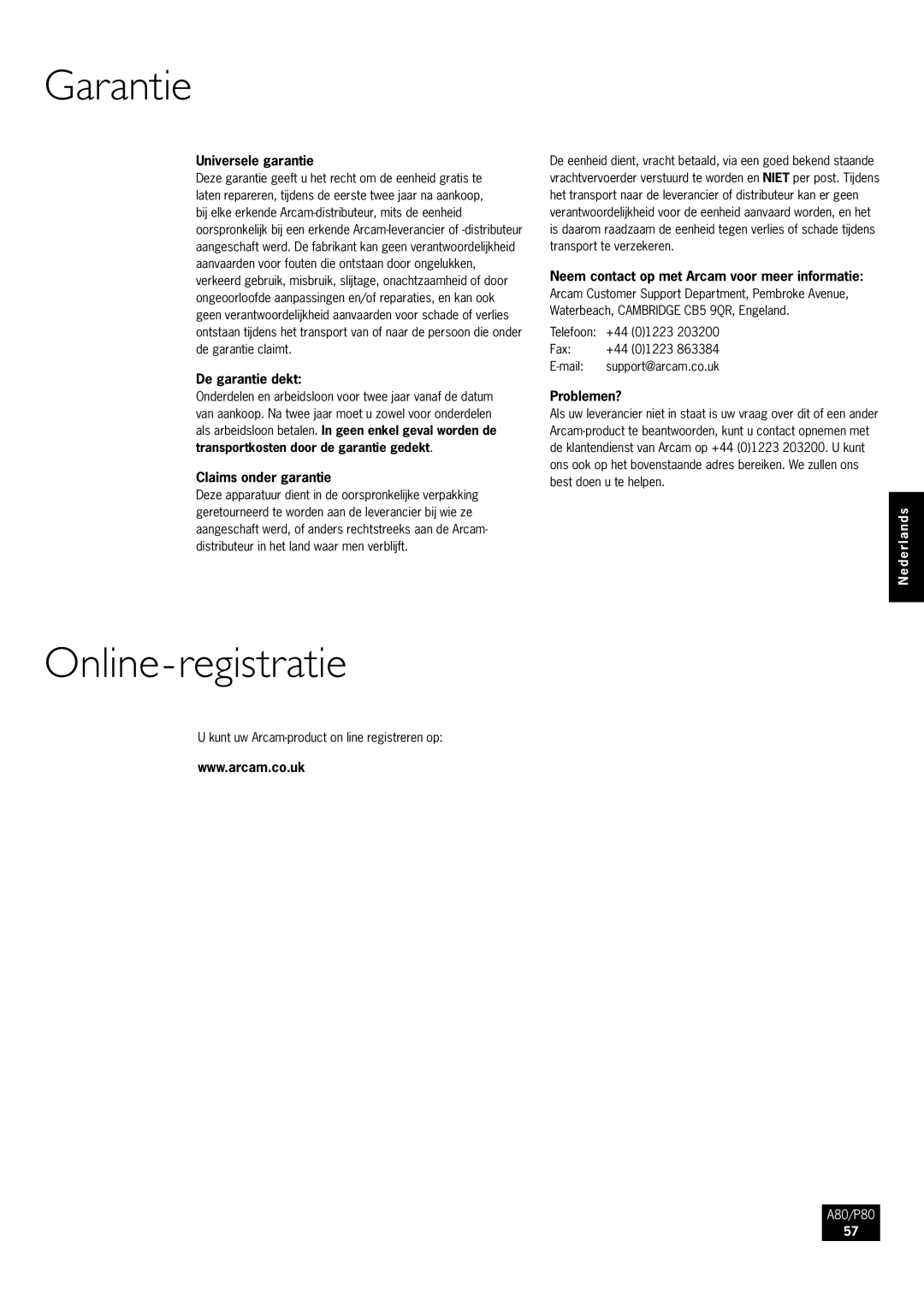 Arcam P80, A80 manual Online-registratie 