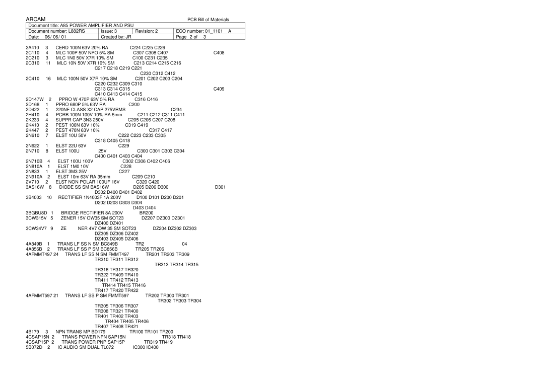 Arcam A85 service manual 220NF Class X2 CAP 275VRMS 