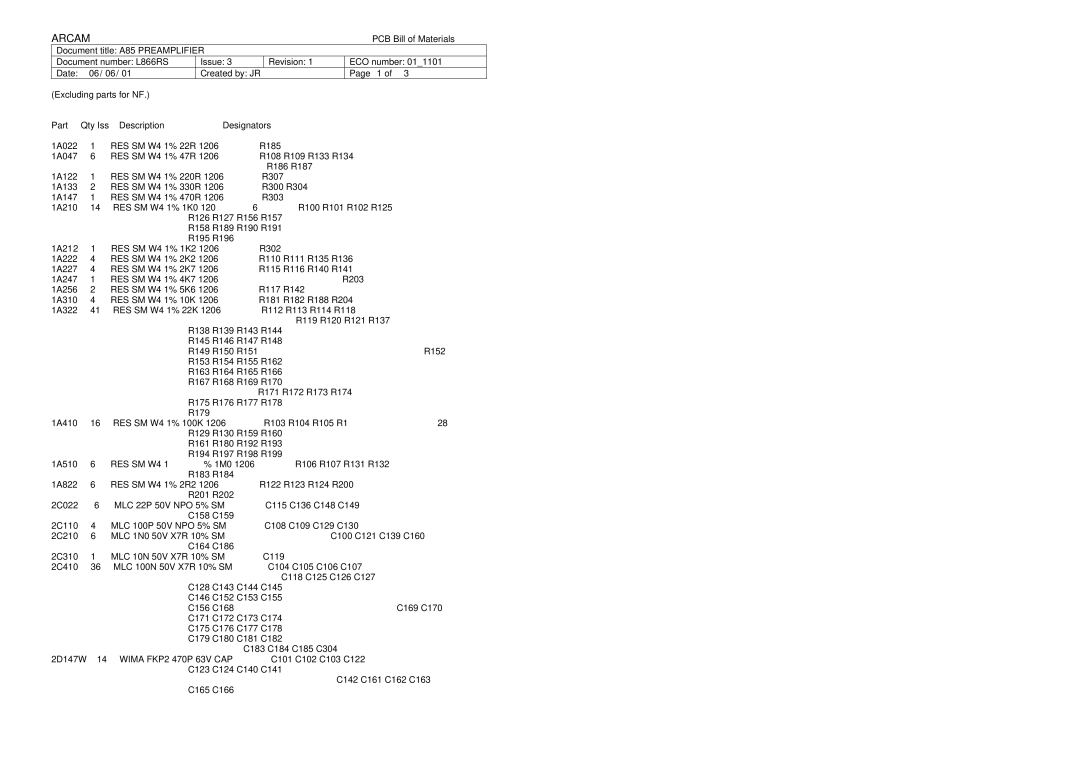 Arcam A85 service manual Wima FKP2 