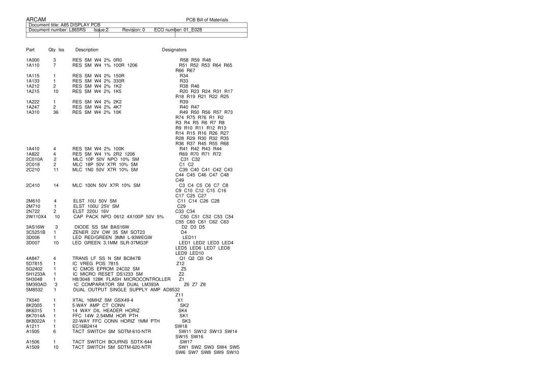 Arcam A85 service manual Waf 