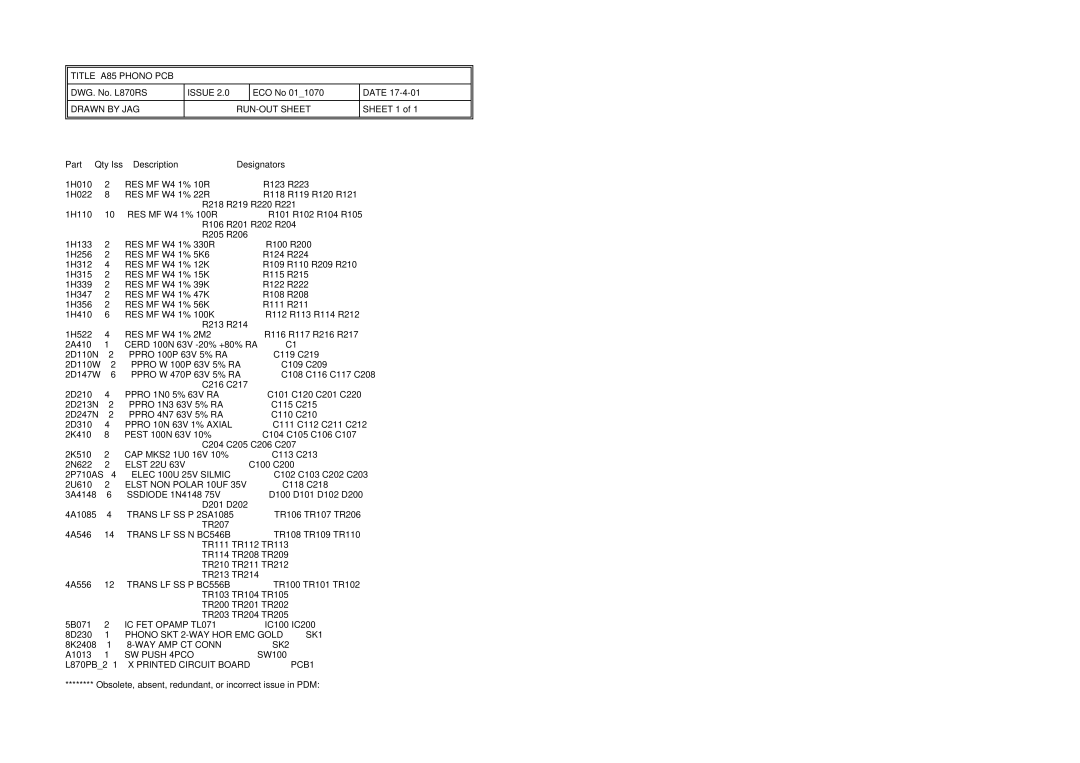 Arcam service manual Title A85 Phono PCB 