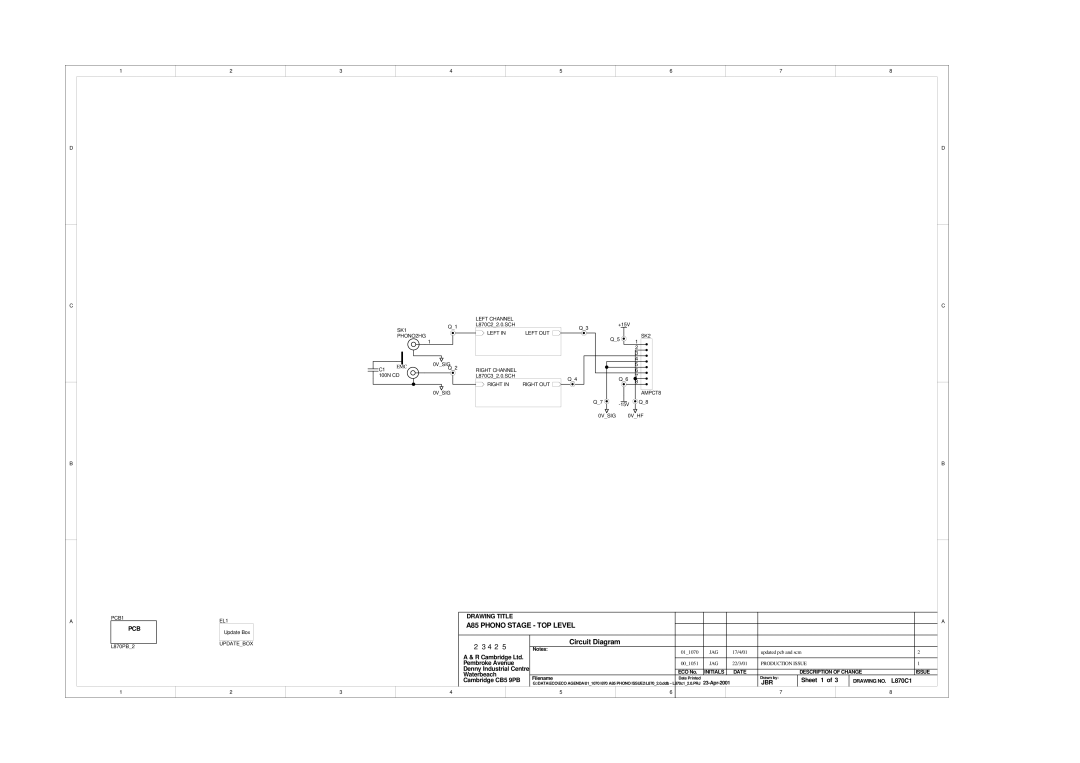 Arcam A85 PHONO STAGE - TOP LEVEL, Circuit Diagram, 23425, Drawing Title, Pembroke Avenue, Denny Industrial Centre 