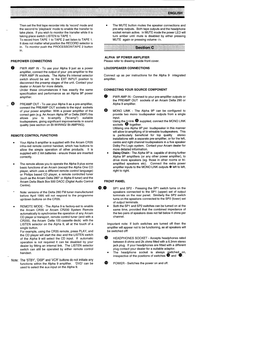 Arcam Alpha 9/9P manual 