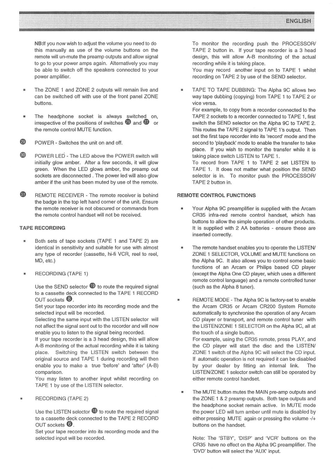 Arcam Alpha 9C manual 