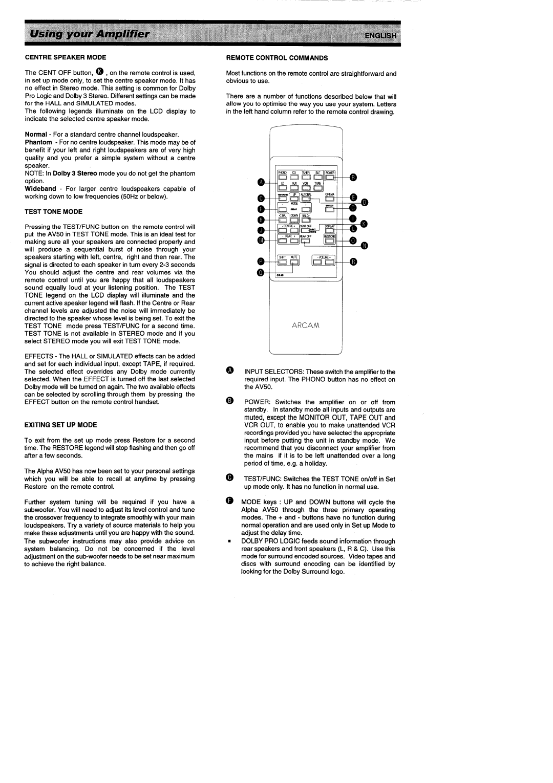 Arcam ALPHA AV50 manual 