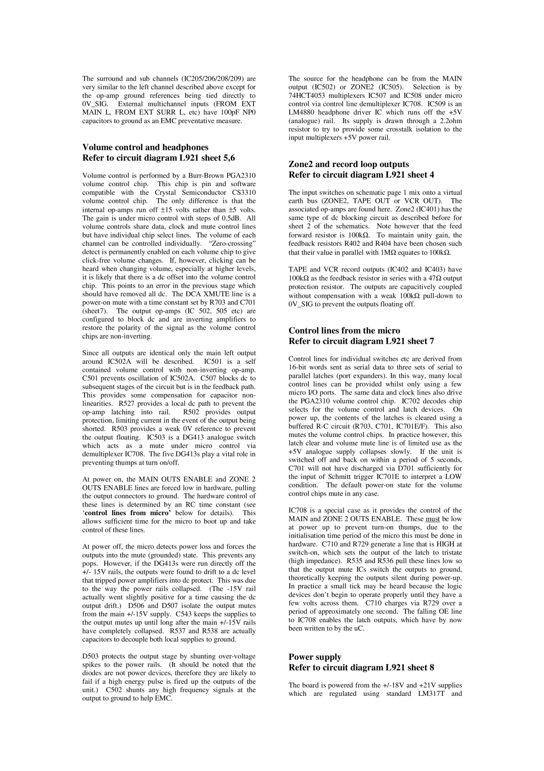 Arcam AV8 service manual Power supply Refer to circuit diagram L921 sheet 