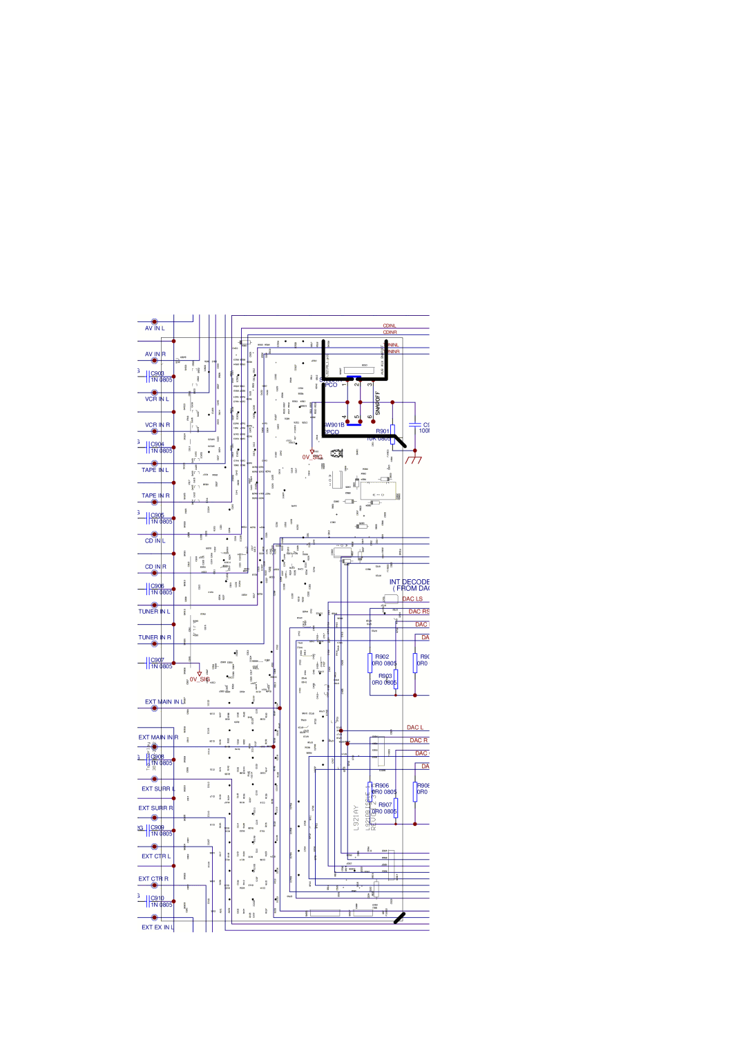 Arcam AV8 Snap OFF PCB, Input Switching Tape & VCR Outputs, PHONO2HG, AUXL1, Tape OUT L AUXR1, Tape OUT R, Control Logic 