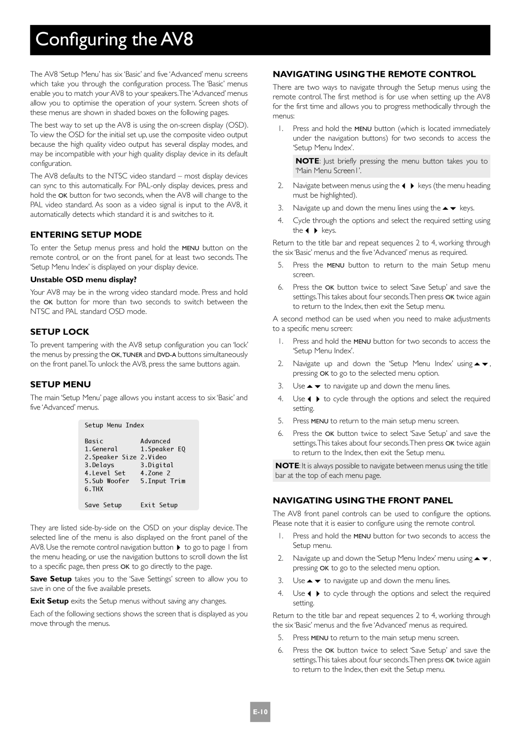 Arcam manual Configuring the AV8 