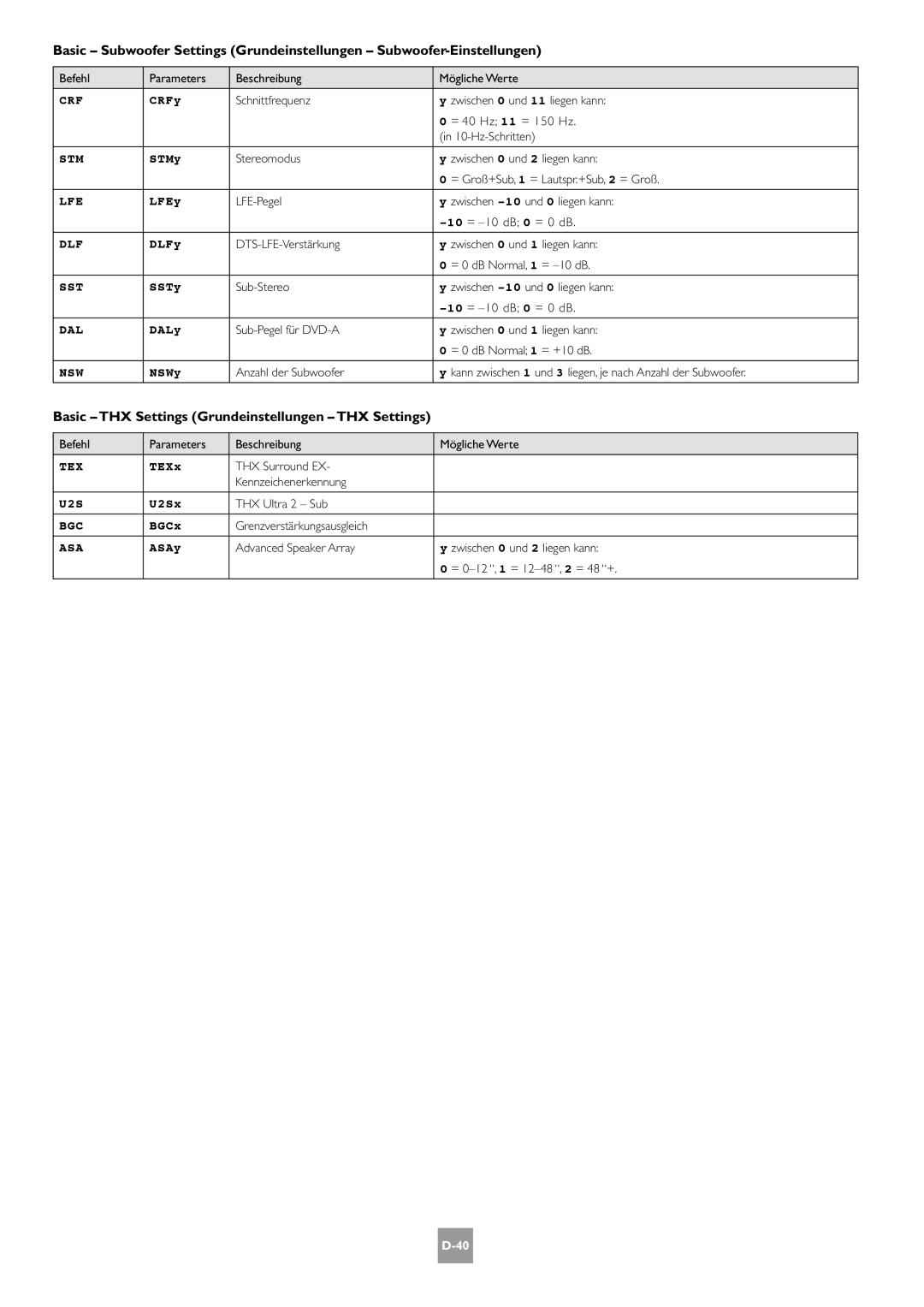 Arcam AV8 manual Basic THX Settings Grundeinstellungen THX Settings 