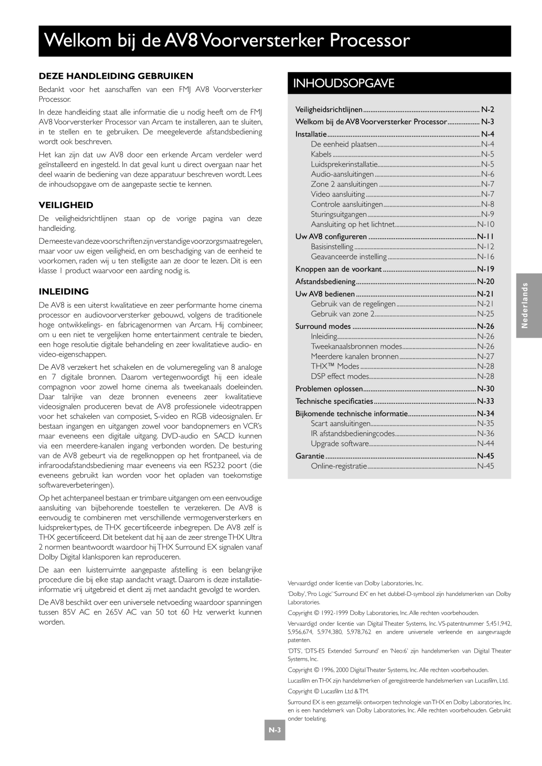 Arcam Welkom bij de AV8 Voorversterker Processor, Inhoudsopgave, Deze Handleiding Gebruiken, Veiligheid, Inleiding 