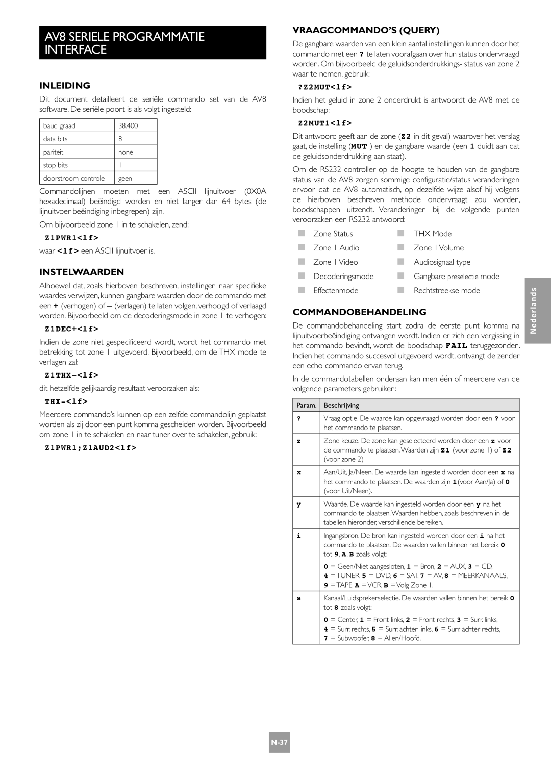 Arcam manual AV8 Seriele Programmatie Interface, Instelwaarden, VRAAGCOMMANDO’S Query, Commandobehandeling 