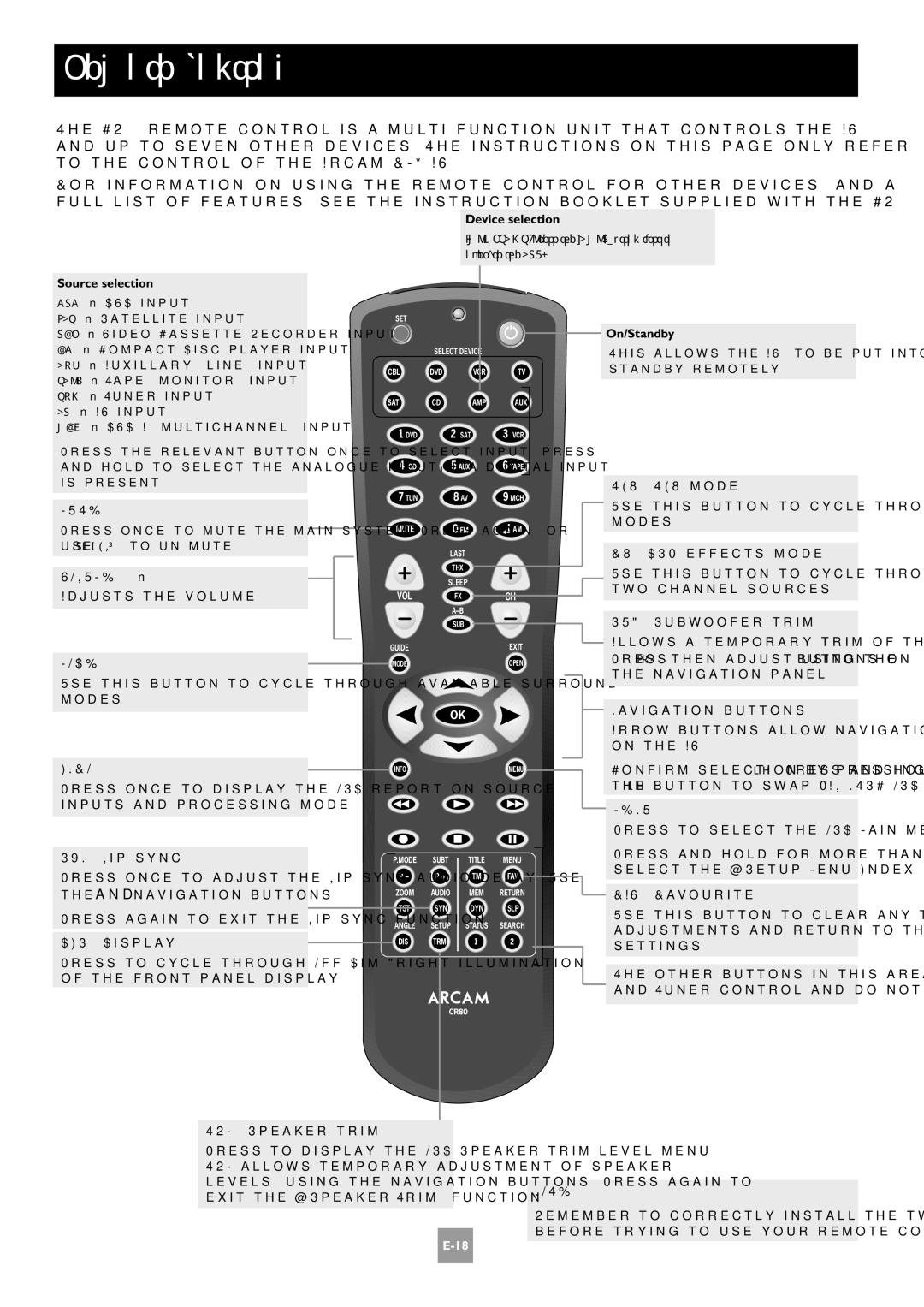 Arcam AV8 manual Remote control 