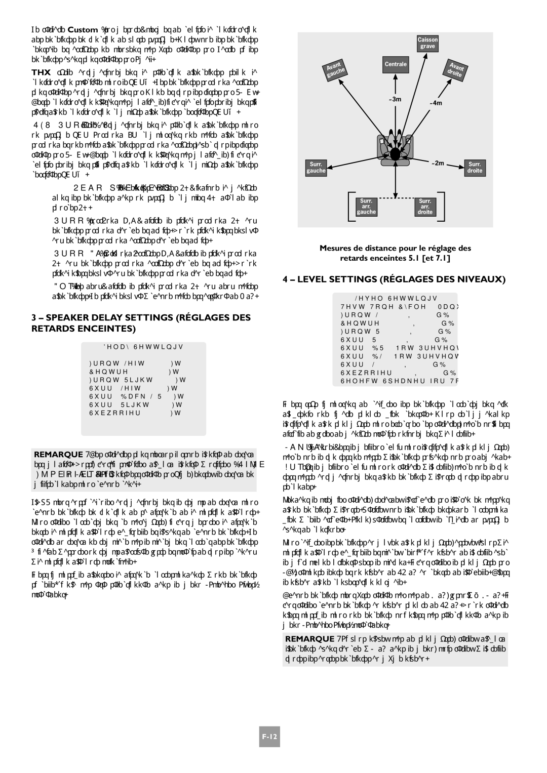 Arcam AV8 manual Speaker Delay Settings Réglages DES Retards Enceintes, Level Settings Réglages DES Niveaux 