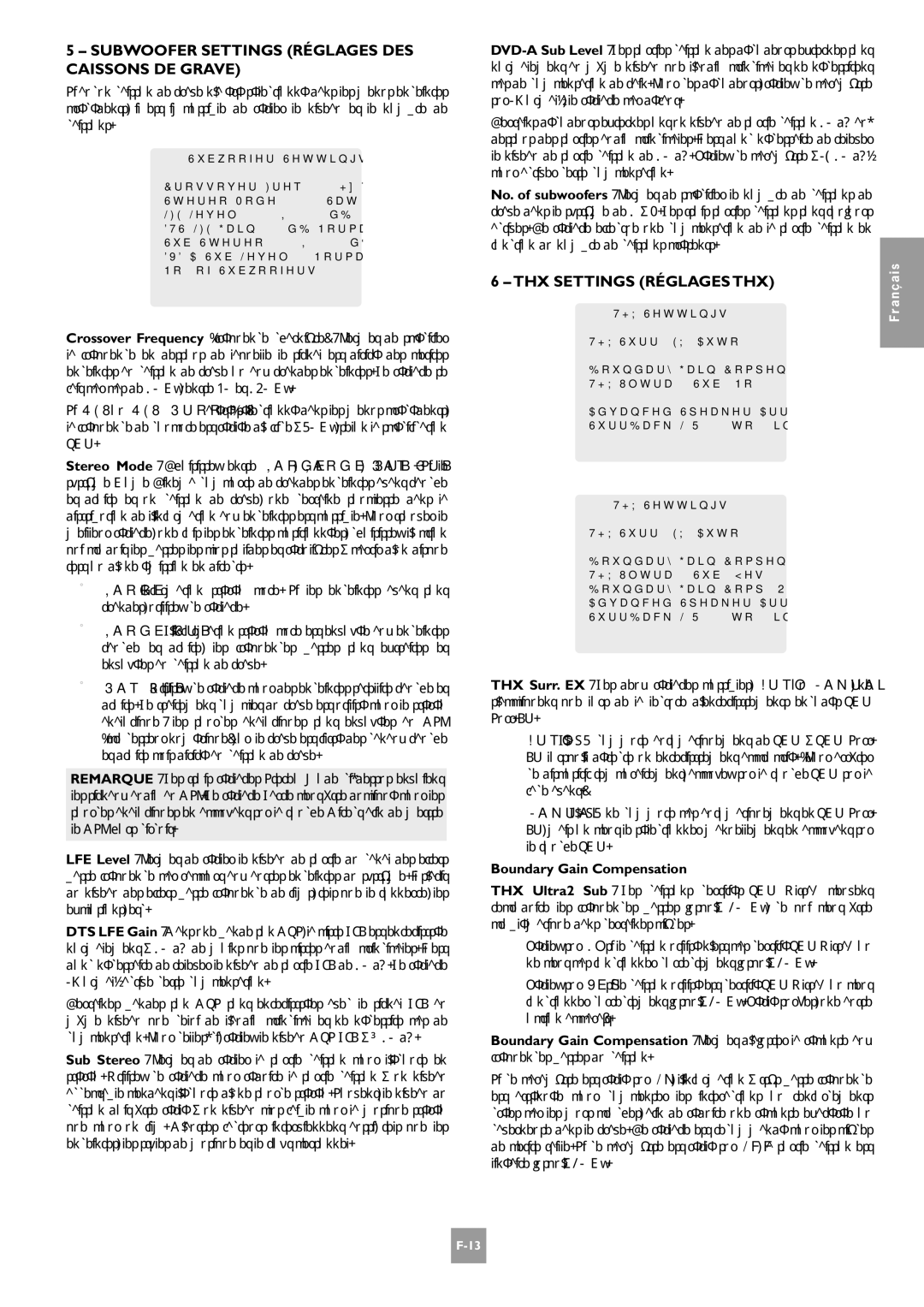 Arcam AV8 manual Subwoofer Settings Réglages DES Caissons DE Grave, THX Settings Réglages THX 