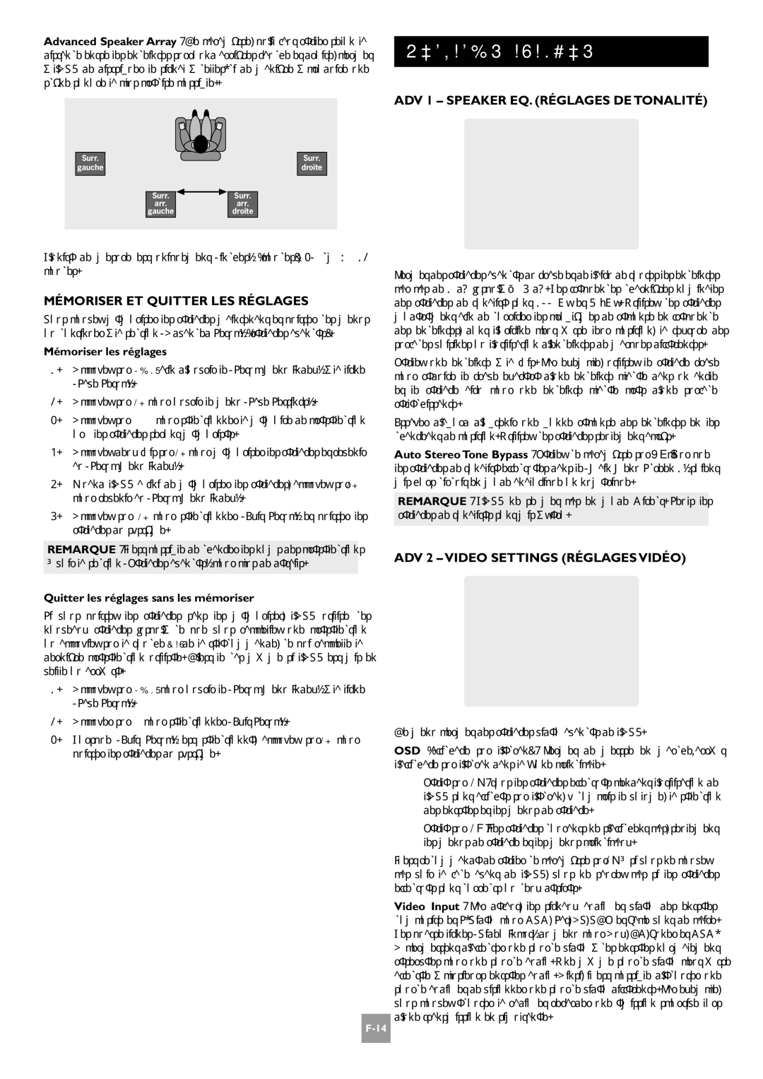 Arcam AV8 manual Réglages Avancés, Mémoriser ET Quitter LES Réglages, ADV 1 Speaker EQ. Réglages DE Tonalité 