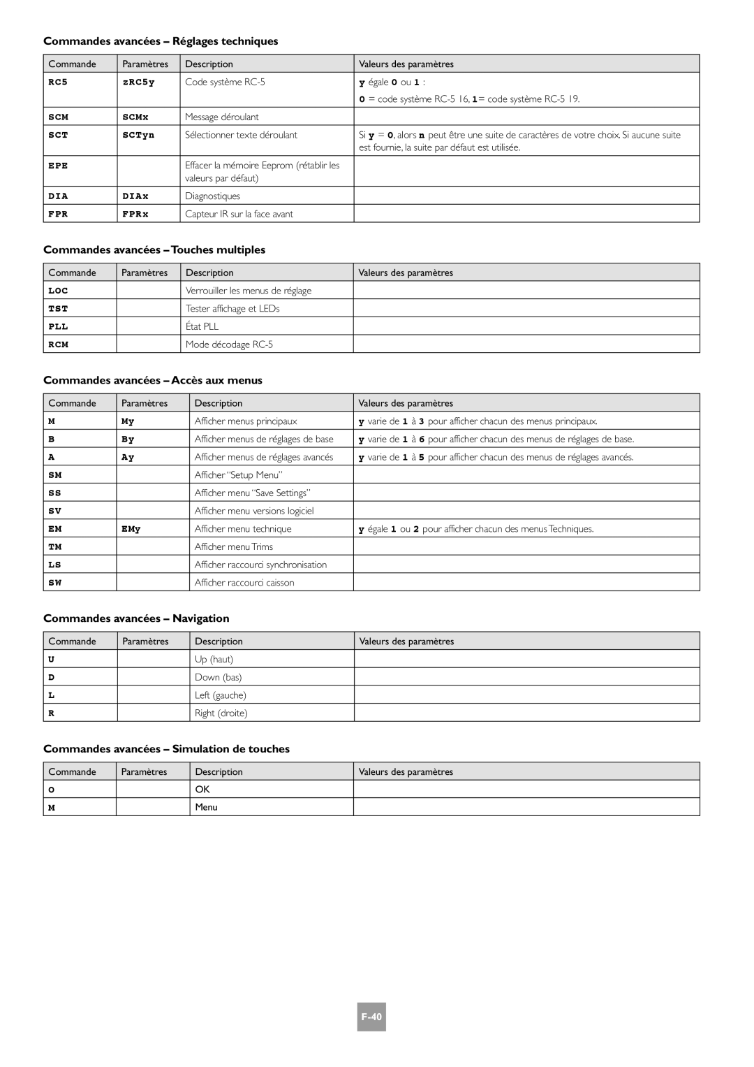 Arcam AV8 Commandes avancées Réglages techniques, Commandes avancées Touches multiples, Commandes avancées Accès aux menus 