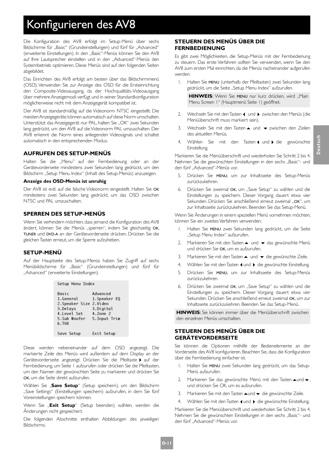 Arcam manual Konfigurieren des AV8 