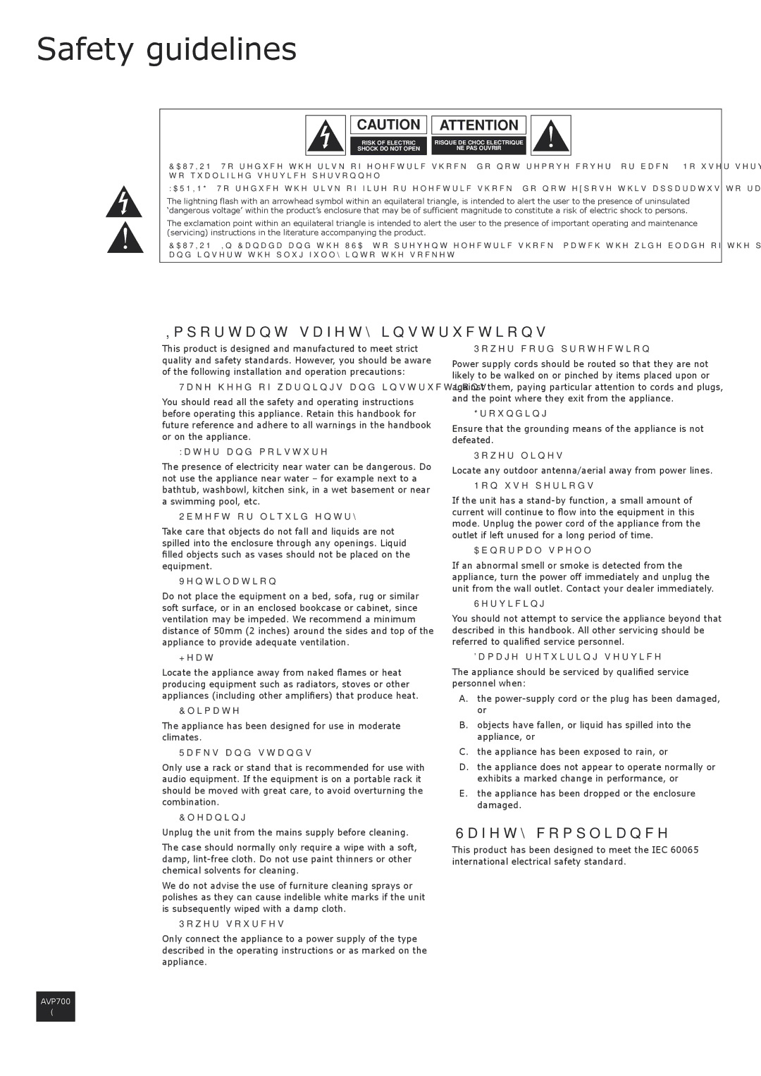 Arcam AVP700 manual Safety guidelines, Important safety instructions, Safety compliance 