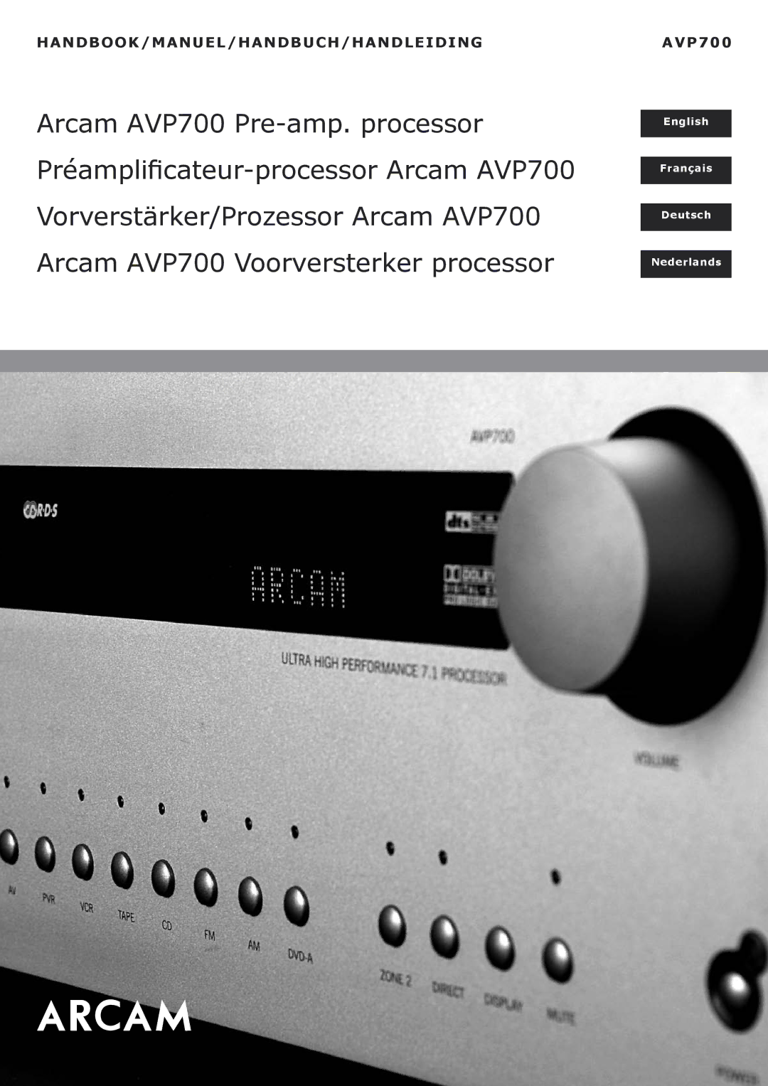 Arcam manual Arcam AVP700 Pre-amp. processor 