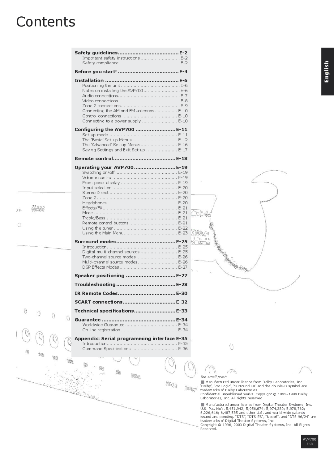 Arcam AVP700 manual Contents 