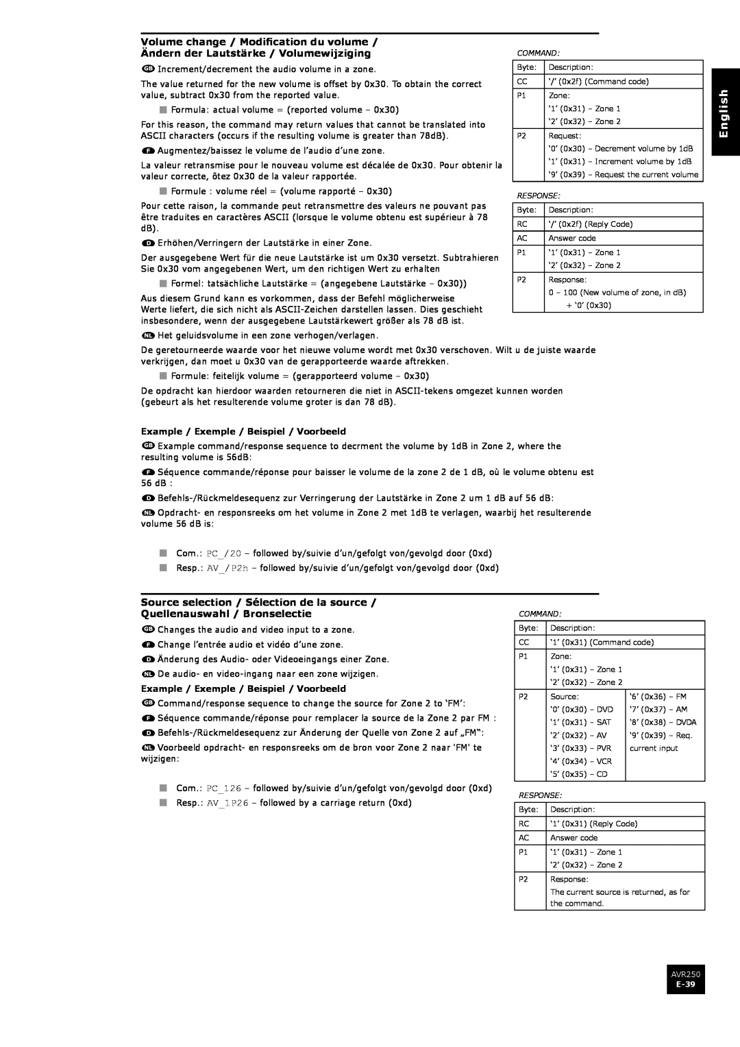 Arcam AVR250 manual Source selection / Sélection de la source, Quellenauswahl / Bronselectie, English 