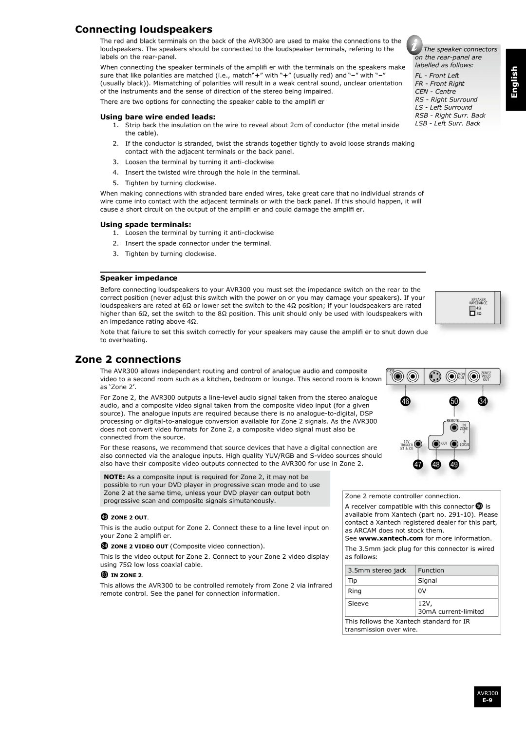 Arcam AVR300 manual Rqqhfwlq ORXGVSHDNHUV, =RqhFrqqhfwlrqv, 8VLQ EDUHZLUHHQGHGOHDGV, 8VLQ VSDGHWHUPLQDOV 