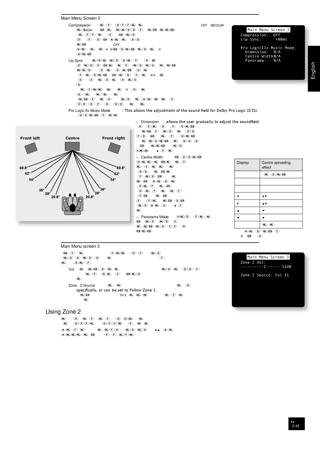 Arcam AVR350 manual Using Zone, ‘Dimension’ is set to 3 for normal use, Display Centre spreading Effect 