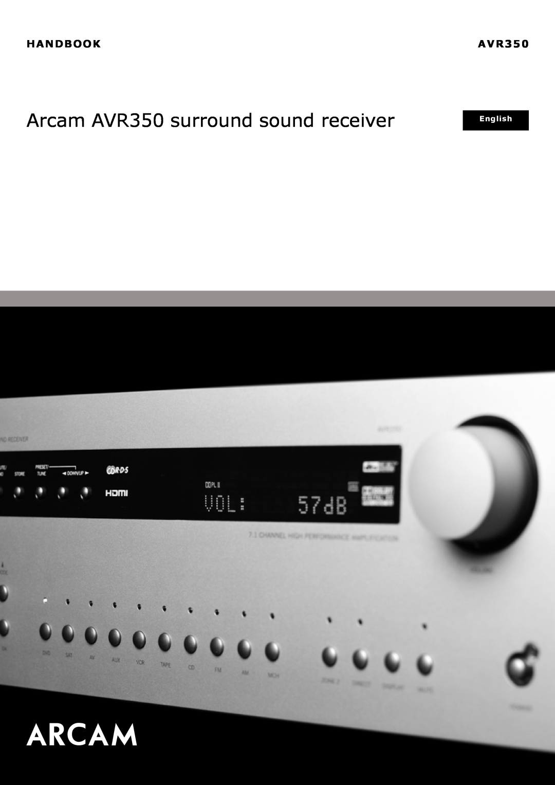 Arcam manual Handbook, Arcam AVR350 surround sound receiver, English 