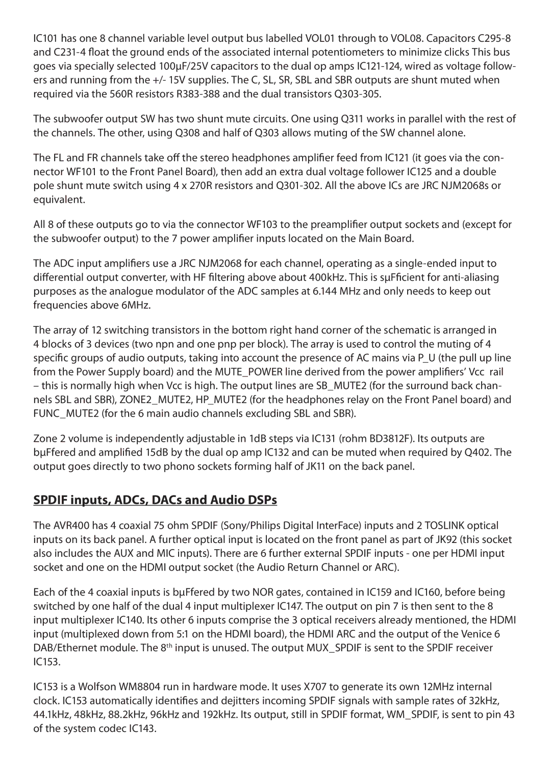 Arcam AVR400 service manual Spdif inputs, ADCs, DACs and Audio DSPs 