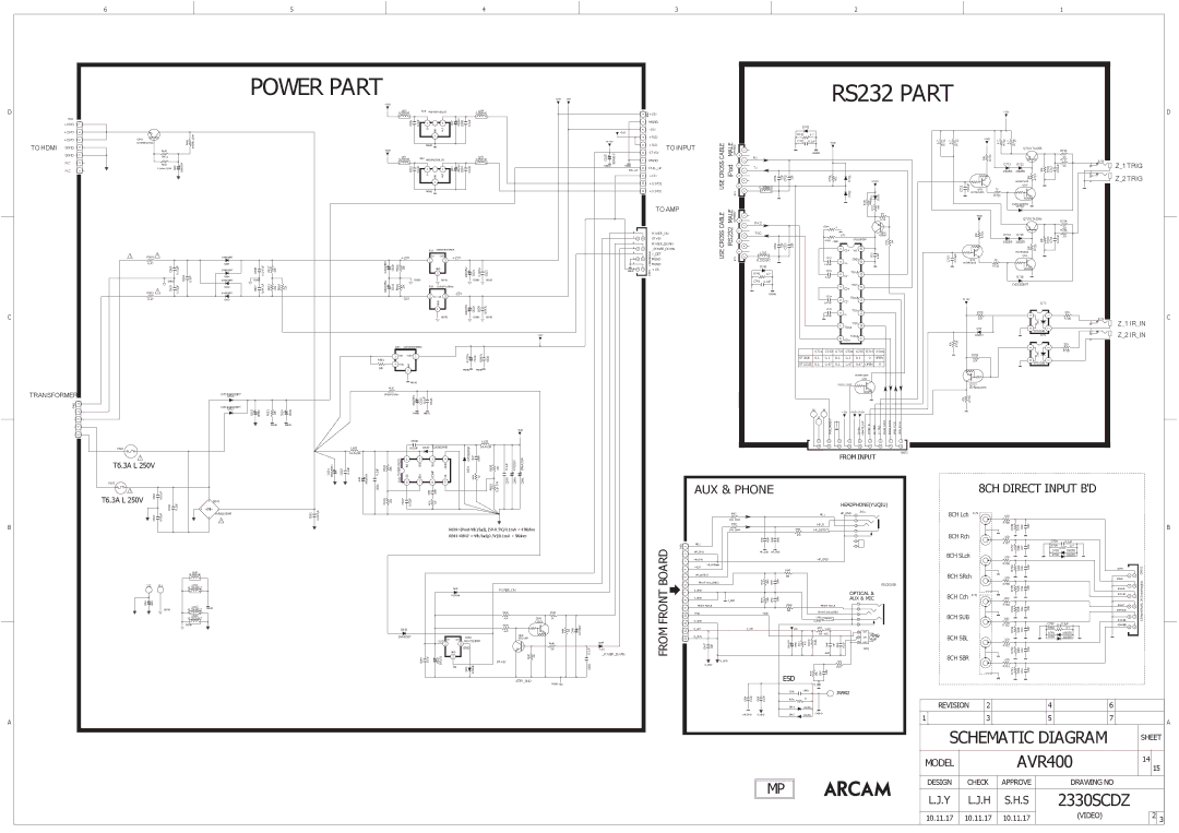 Arcam AVR400 service manual 8CH Lch JK79 8CH Rch, 8CH SLch 8CH SRch 8CH Cch JK78, +15V, 20V 